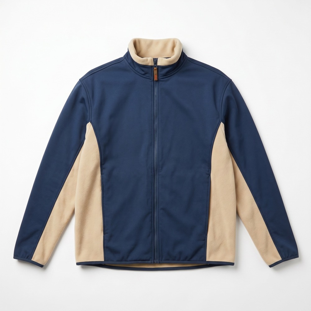 AWS Softshell Fleece Jacket Mens XL Navy Blue Tan Full Zip Mock Neck‎ AM5643